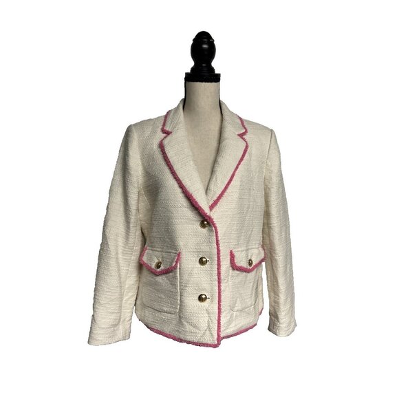 Talbots Jackets & Blazers - Talbots Ivory Tweed Blazer with Pink Trim